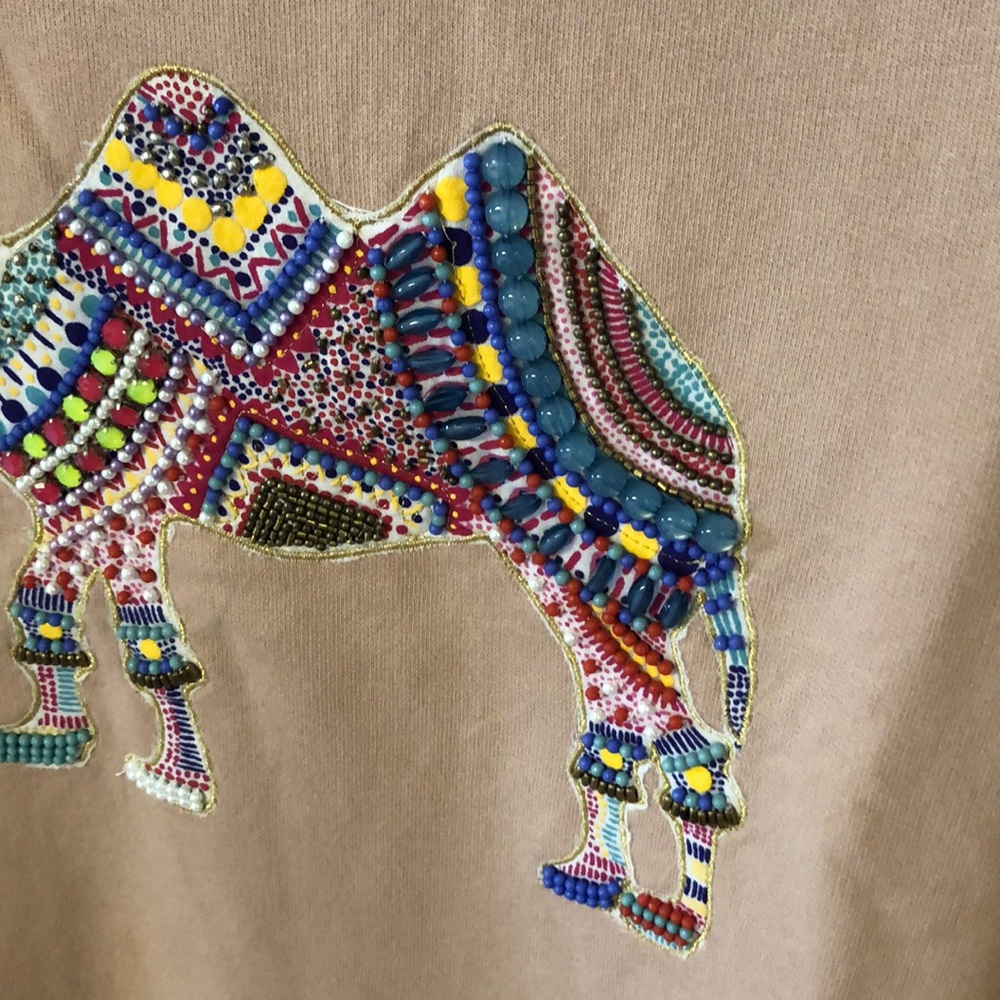 539-J.‎ Crew Camel Embroidered Sweatshirt in Tan - Picture 6 of 13